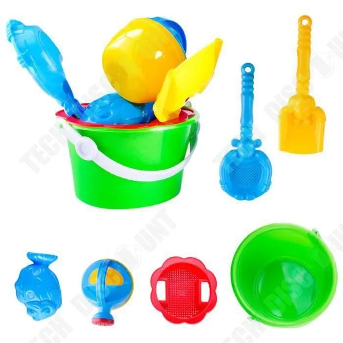 TD® Lot de 6 Pièces de jouets de plage pour enfants château seau pelle râteau en plastique outils pour enfants-Château de sable Joue-0