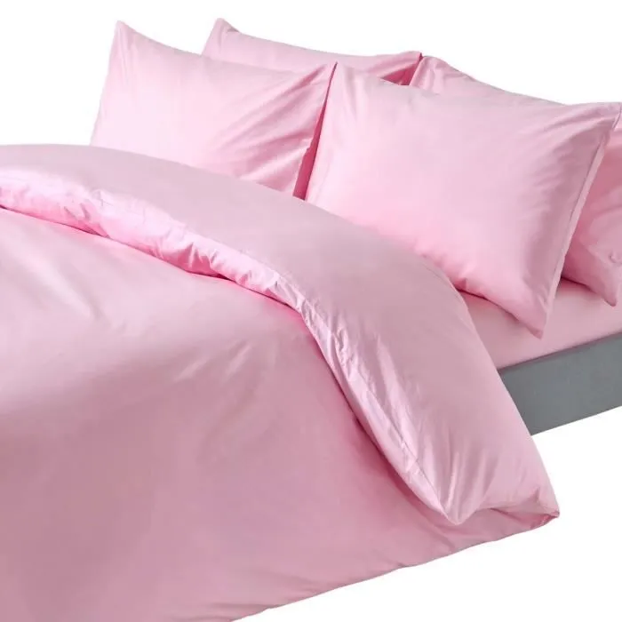 Housse de couette et taies d'oreiller unies en coton égyptien 200 fils Rose 230 x 220 cm-0