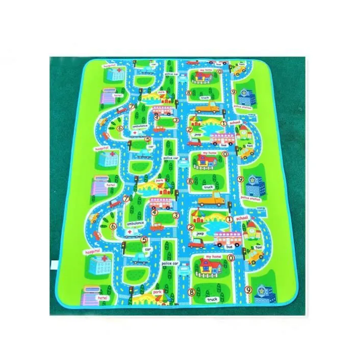 Tapis de Jeu Circuit Voiture de Course Tapis Rectangle Géant Jouet Cadeau pour Bébé Enfant Mixte-2