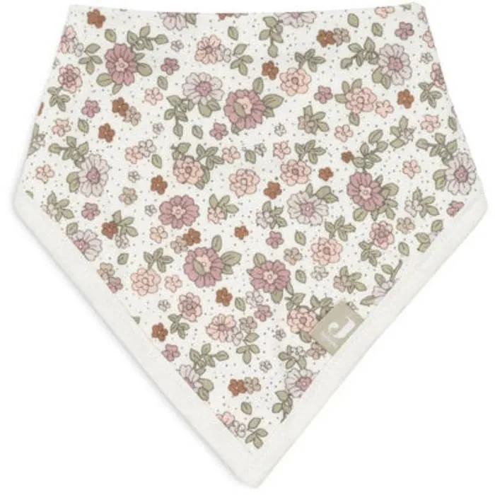 Bavoir Bandana Fleurs Retro - JOLLEIN - Mixte - 100% coton-jersey - Blanc, rose et vert-1