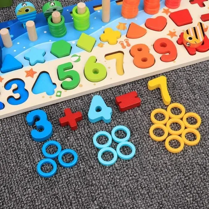 Jeux d'apprentissage,Montessori jouets éducatifs en bois enfants planche occupée maths pêche enfants en - Type Six in one board #D-3