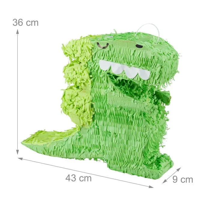 Relaxdays Pinata dinosaure, à suspendre, pour enfants, anniversaire, à remplir, décoration, vert-3