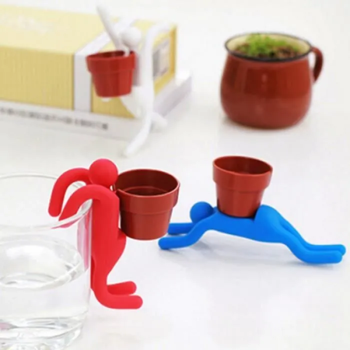 Bonhomme pot avec graines flexible rouge * Dimensions : 14 x 6 x 90 cm * Matière : silicone et fil de fer Fonctions : plante, dé...-2