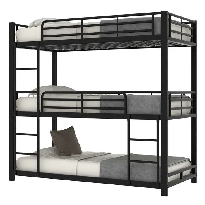 MODERNLUXE Lit superposé 90x200cm - 3 couchages en métal noir - Style industriel-1