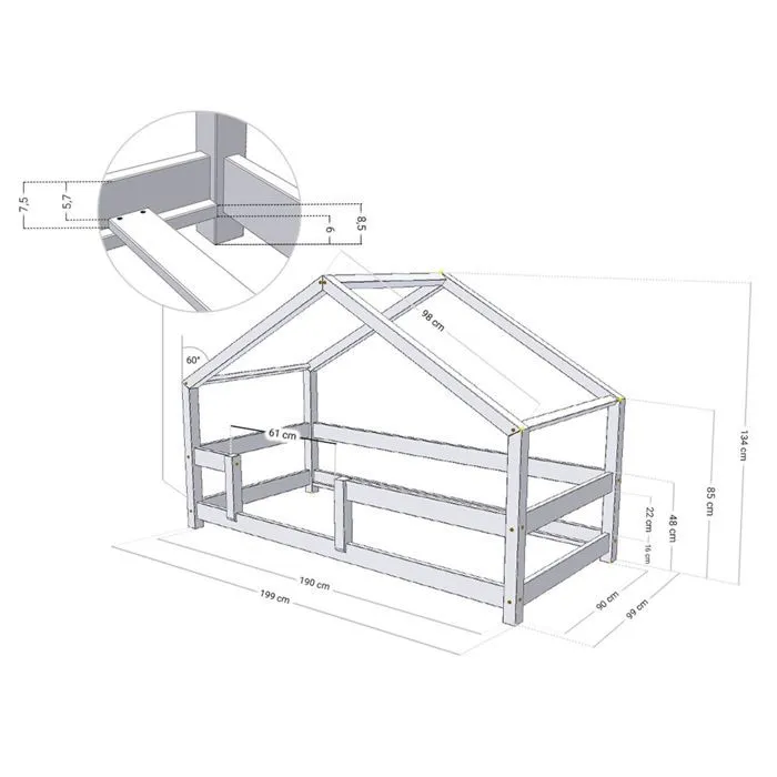 Lit cabane enfant LUCKY 90 x 190 bleu marine-2