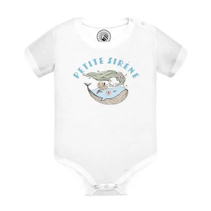 Body Bébé Manche Courte Blanc Petite Sirène Baleine Mignon Dessin Original-0