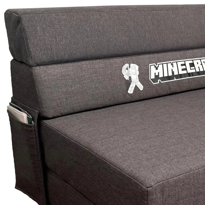 Canapé-Lit Dépliant - ROBA - Minecraft – pour Enfants et Invités – 119 x 80 x 80 cm – Gris-2
