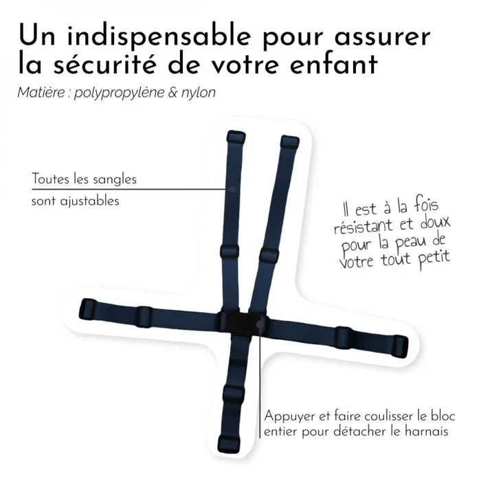 Harnais de sécurité 5 points pour chaise haute enfant - Gamme Ptit - Bleu - Monsieur Bébé-2