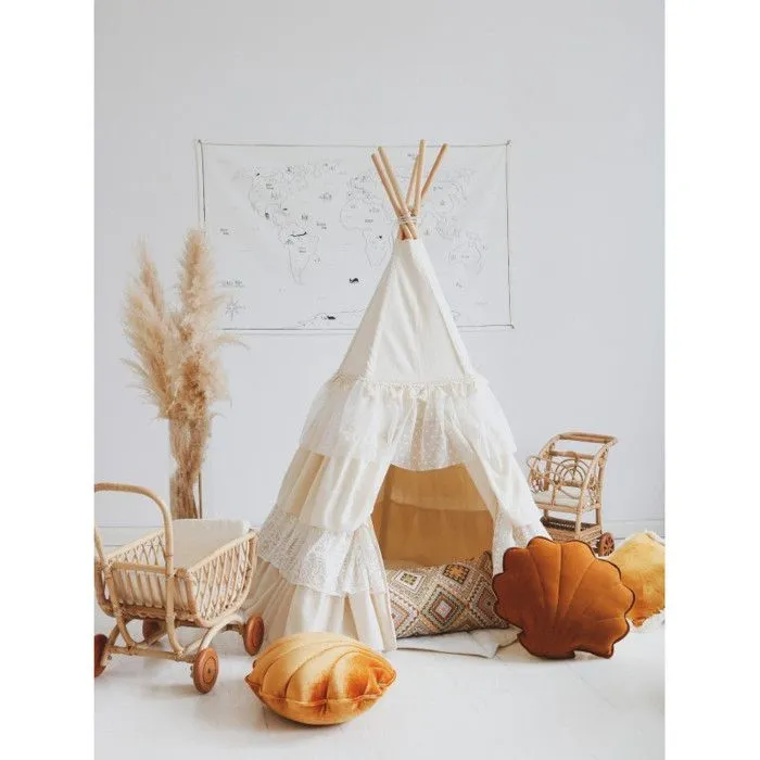 Tipi enfant Moi Mili Shabby Chic - Tissu 100% coton et tiges de pin - Blanc - 120x170cm-2