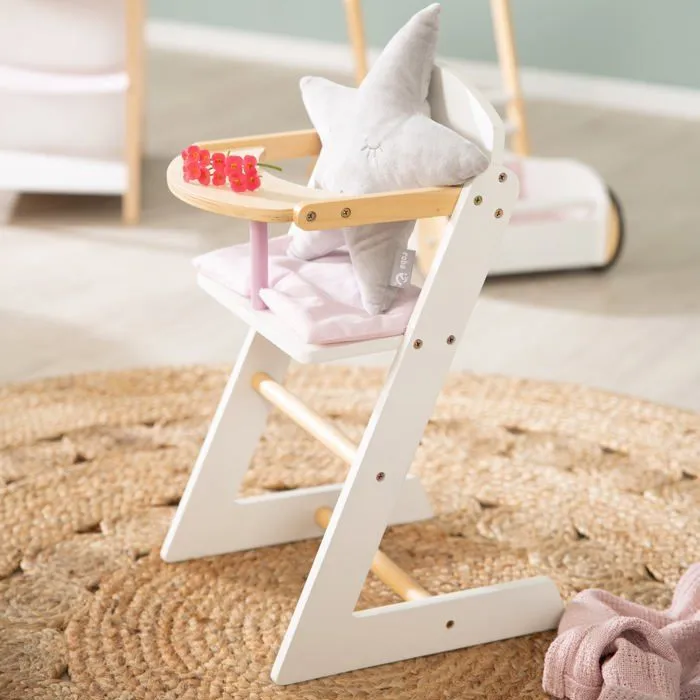 Chaise Haute pour Poupée Scarlett en Bois ROBA - Blanc / Naturel - Coussin Rose - 51,5 x 28 x 28 cm-3
