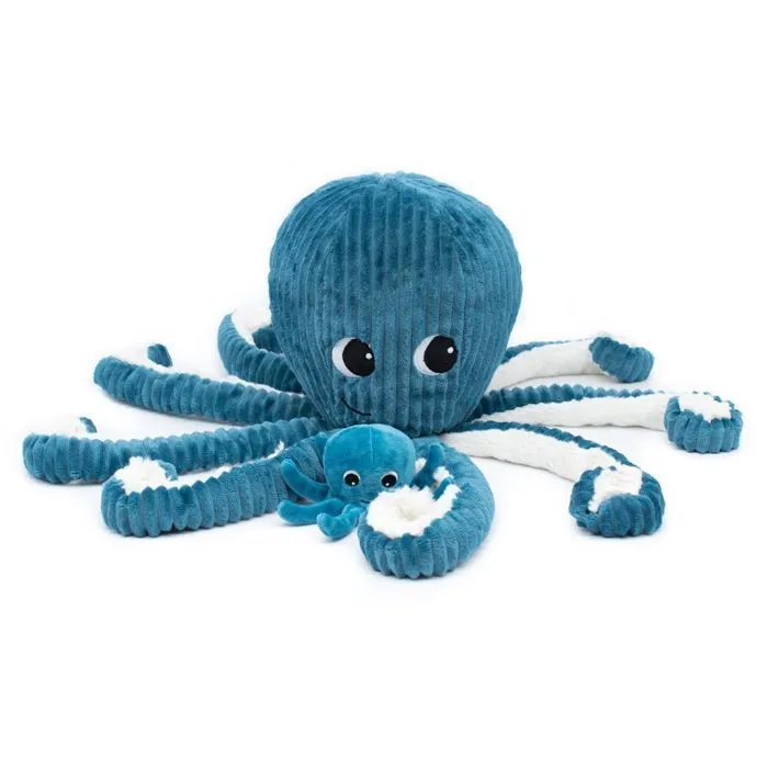 Peluche Les Deglingos - Ptipotos pieuvre maman et bébé bleu - 45cm - Pour enfant dès la naissance-1