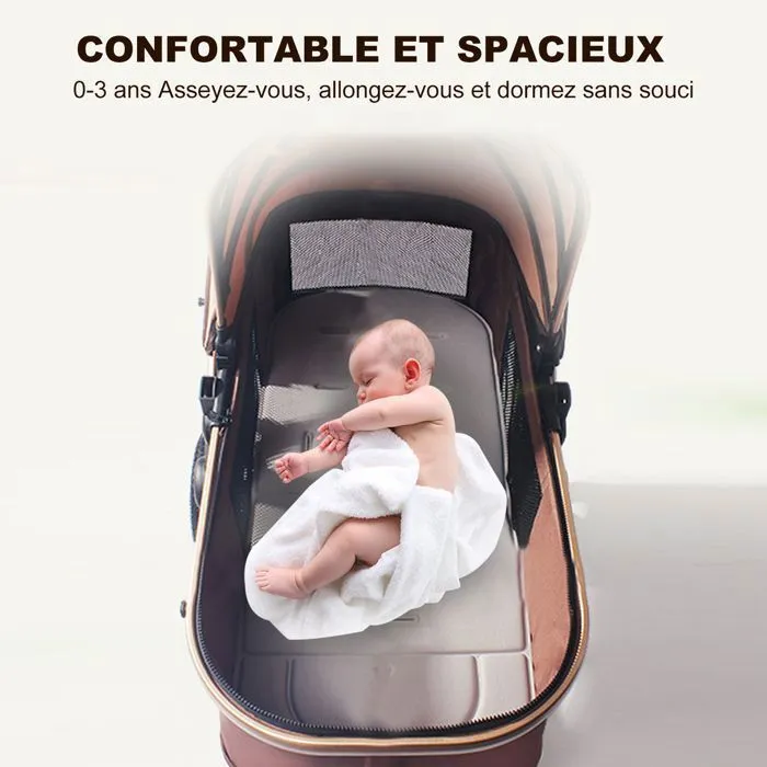 K IKIDO Poussette,poussette pliable-Longueur 82 cm, largeur 37 cm-Ceinture de sécurité à 5 points-chargé 53 kg-marron-4