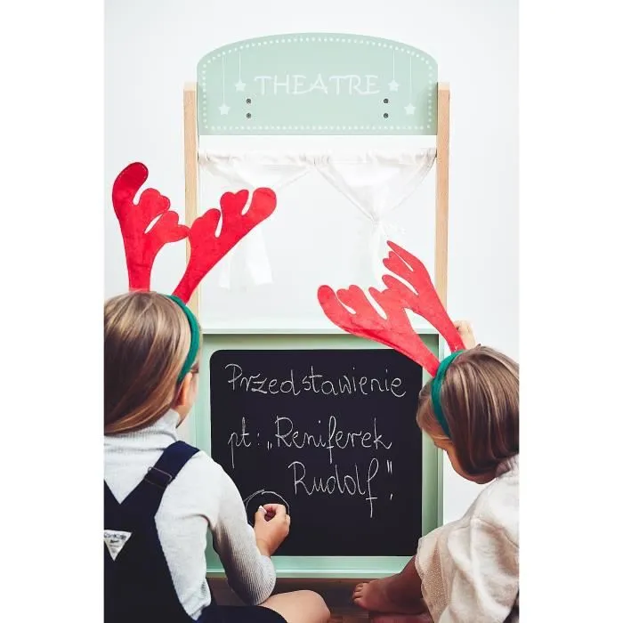 Mamabrum Marchande Enfant & Théâtre en Bois 97*48*24 cm - 2EN1 Grand Stand Vendeur - Caisse, Balance Fruits & Légumes Vert Pastel-1