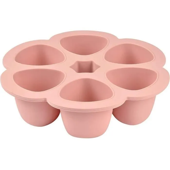BEABA Multiportions en silicone de qualité premium, résistance thermique, couvercle hermétique, Fabriqué en Italie, 6x90 ml rose-0