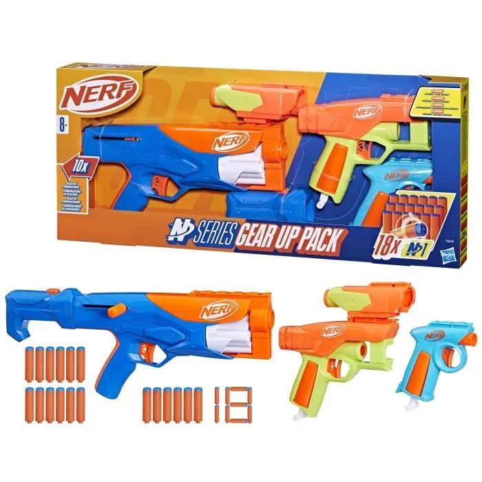 Nerf N Series Gear Up Pack, 3 Blasters, 18 fléchettes Nerf N1 compatibles Uniquement avec Les Blasters Nerf N Series-0
