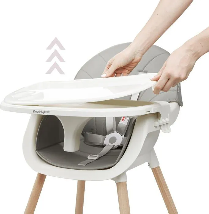 Moby-System Chaise Haute bébé Amelia2- 3 en 1- Enfant de 6 mois à 6 ans- Plateau- Repose Pieds- Ceintures de Sécurité- antidérapants-4