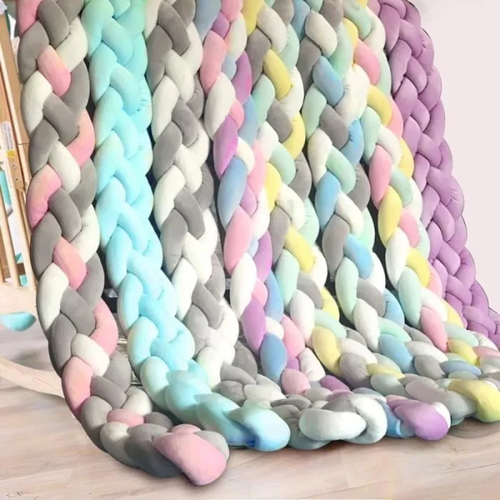 3M Tour de Lit Coussin Serpent Coussin Tressé Pare-chocs Velours Protection Bébé, blanc+blanc+kaki+marron-1