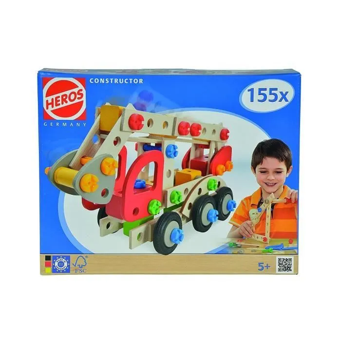 Jeu de construction - HEROS - Camion Pompier 155 pcs - Bois de hêtre PEFC - Mixte-1