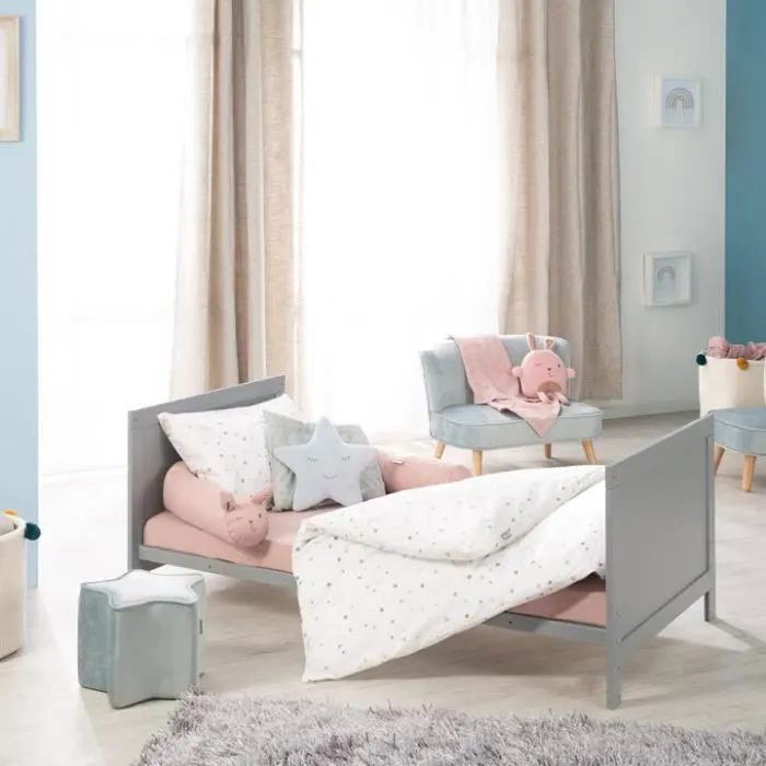 ROBA Lit Bébé Évolutif 70x140 - Réglable en Hauteur - 3 Barreaux Amovibles - Coins de Transformation Inclus - Bois Gris-2