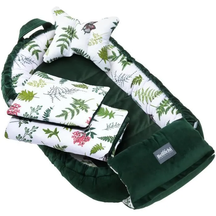 Bellochi Kit Nids Bébé 5 Pièces - Reducteur de Lit Bebe une Couverture de Bebe Cale Tete Bébé un Oreiller Plat - Nature-1