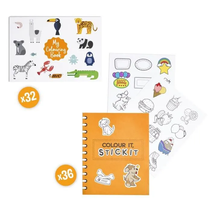 BIC My Colouring Box - Kit de Coloriage avec 12 Feutres/18 Crayons de Couleurs/6 Colles Pailletées, 1 Livre de Coloriage et-3