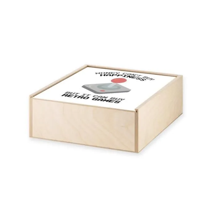 Boite Coffret en Bois - Retro Games Money Can't Buy Happiness Jeux Video (11 x 11 x 3,5 cm)-1