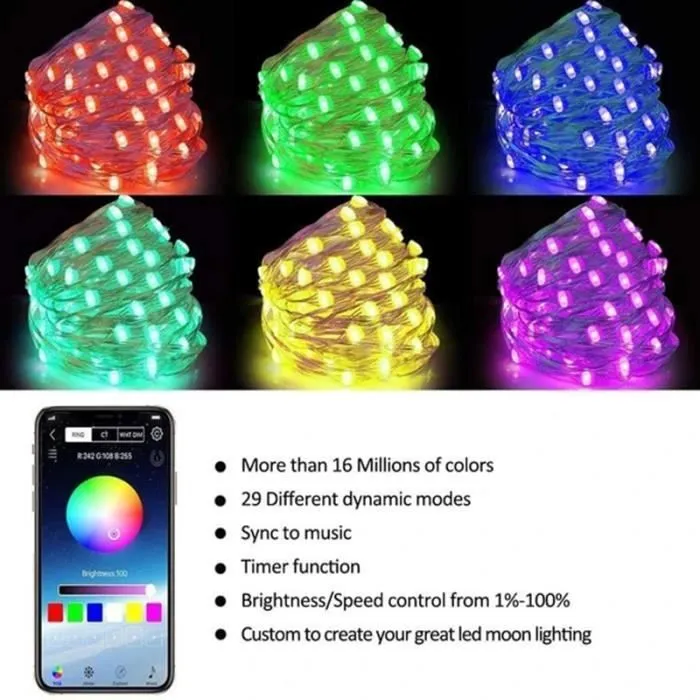 Guirlande Lumineuse 20M 200 LED IP44 Etanche Décoration Romantique pour Sapin de Noël Mariage Fête Festival Anniversaire Jardin-2