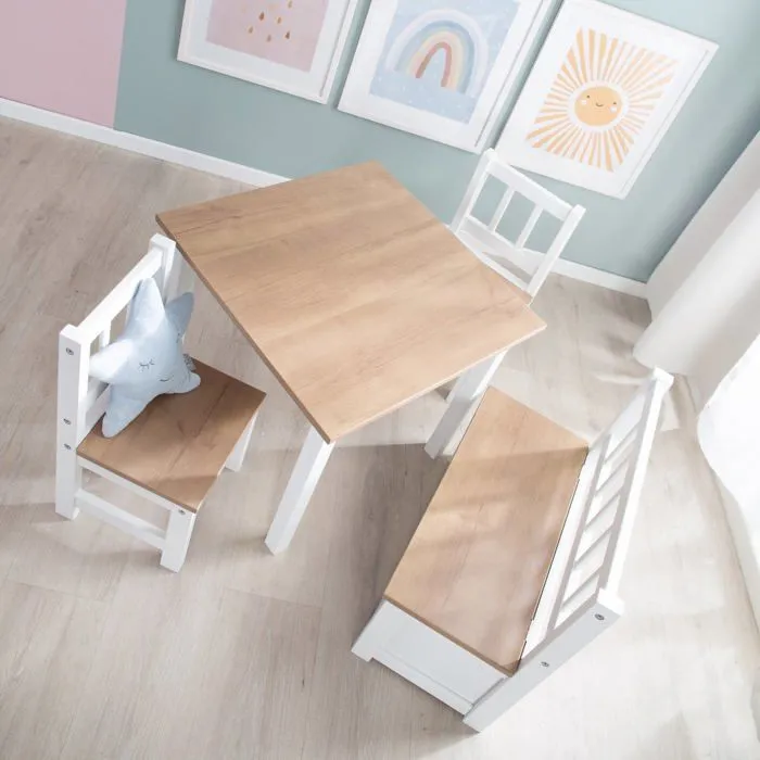 ROBA Ensemble Table + 2 Chaises Enfants Woody - Table de Jeu et d'Apprentissage - Résistants aux Rayures - Blanc / Décor Bois-4