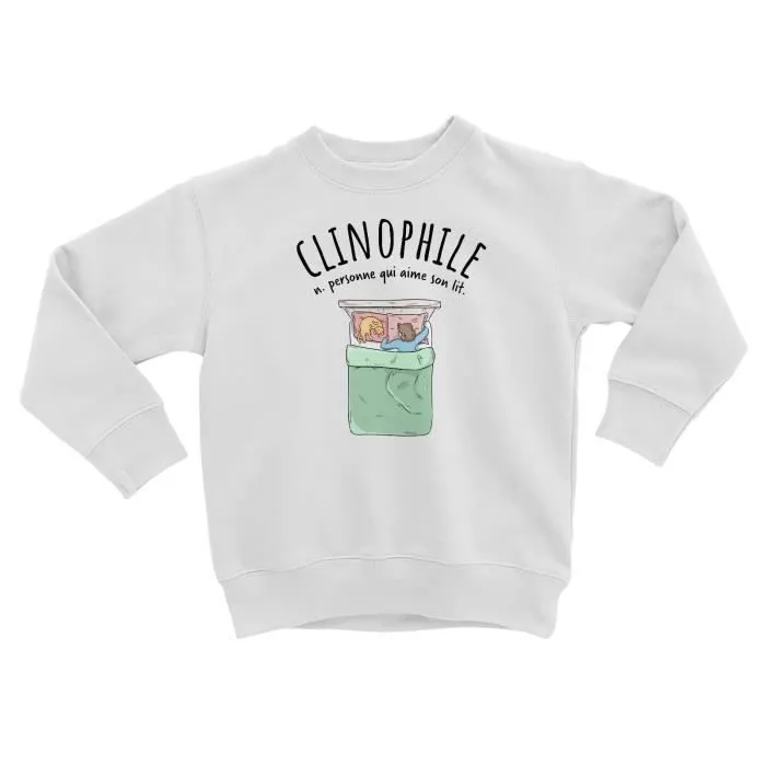 Sweatshirt Enfant Clinophile Fainéant Sommeil Chat Dessin-0