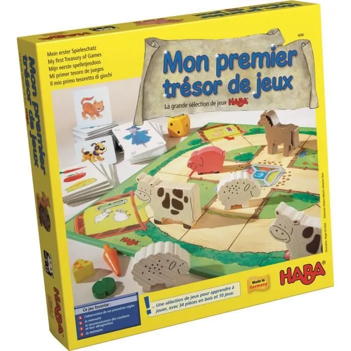 HABA - Mon premier trésor de jeux - 10 jeux en un avec pièces en bois , 4686-0