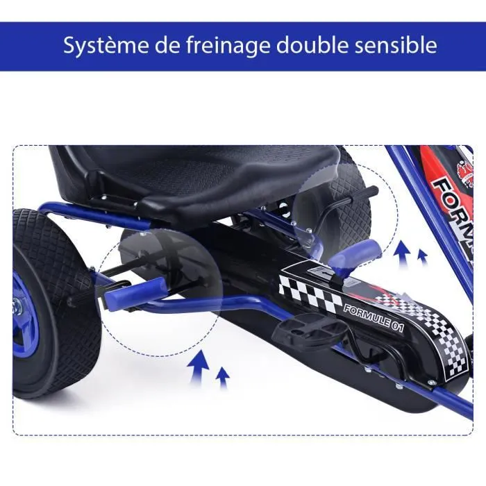 Kart à Pédales en Métal 1 Place Bleu avec Roues en Caoutchouc 101 x 61 x 62CM Convient pour 3 à 8 ans Go Karting Enfant-2