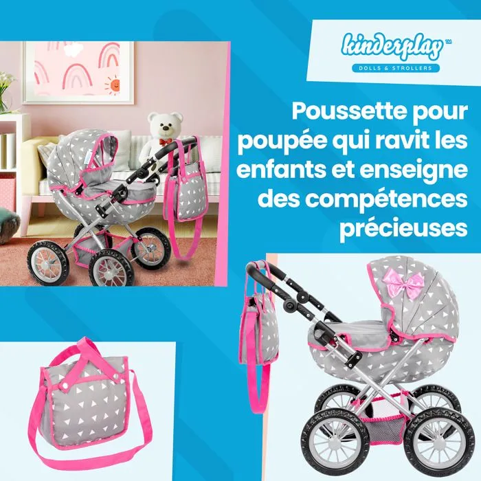 Kinderplay Poussette Poupee, Poussette Jouet - Poussette Landeau Bebe pour Poupée, Gondola, Poignée Hauteur 33 - 63 cm, KP0262S-5