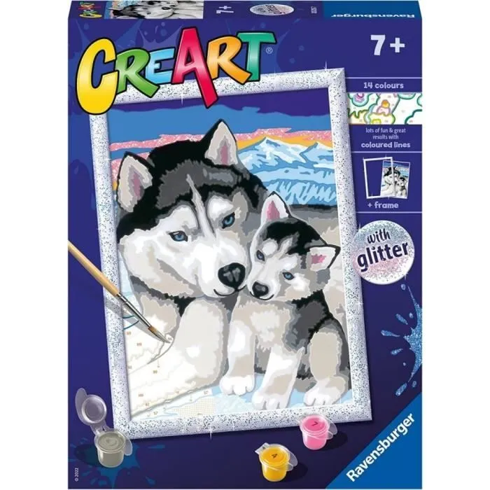 Jeu de peinture - RAVENSBURGER - Série D Cute Huskies - Multicolore - Pour enfants de 7 ans et plus - Lot de 1-0