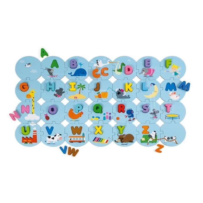JANOD - Puzzle J'apprends l'alphabet, Version française (bois et carton) - Dès 3 Ans-0