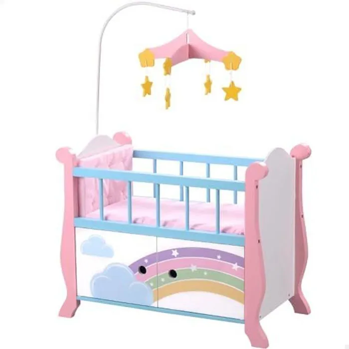 Berceau en Bois - WOOMAX - Modèle 85401 - Jouet pour bébés et poupées - Dimensions 57x31x81 cm - Multicolore-0
