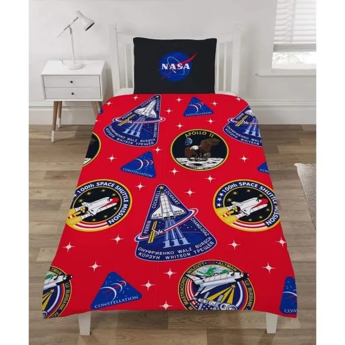 Nasa Mission Rustines Set Housse de Couette Simple Astronomie Espace Réversible Literie Avec Housse D'Oreiller-0