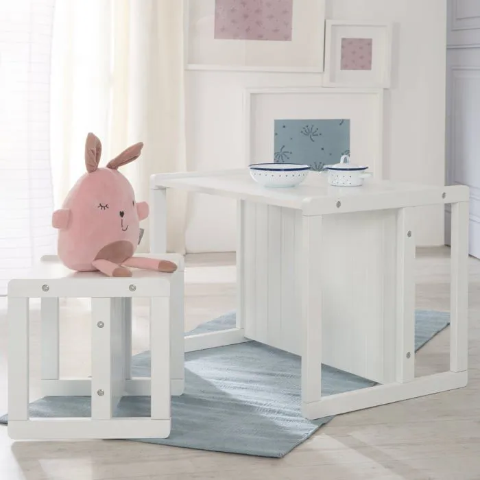 ROBA Banquette Enfant Réglable sur 2 Hauteurs d'Assise - Convertible en Table - Style Campagne - Blanc-5