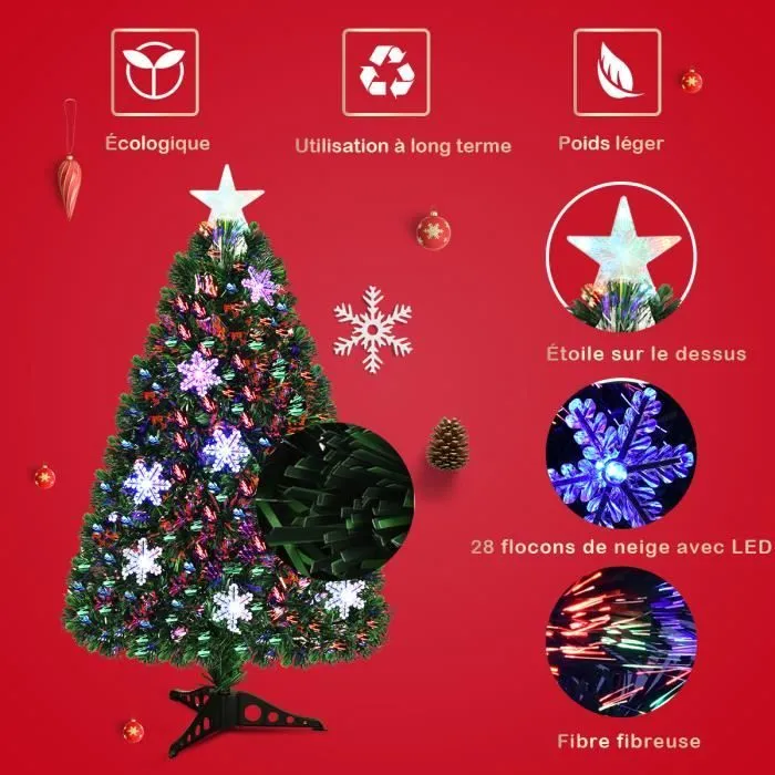 COSTWAY Arbre de Noël Artificiel Sapin de Noël LED 180 cm Feuille en PVC pour Décoration avec Support, avec Socle Neige-2