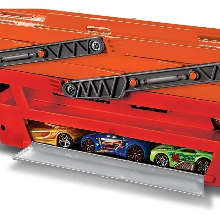 Transporteur de voitures miniatures - HOT WHEELS - Méga Transporteur - 6 étages - Interconnexion pistes oranges-4