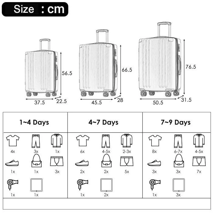 Set de 3 Valise Rigide Ensemble de Bagages à 4 roulettes Rigide -Serrure TSA Bagage Cabine - Rouge-3