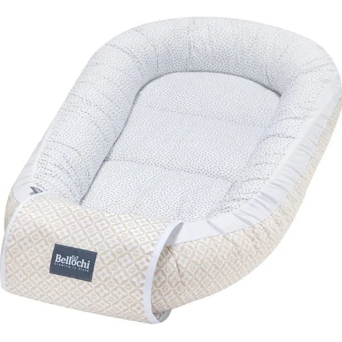 Bellochi Reducteur de Lit Bebe Cale Bebe pour Lit Cocon Bebe - 100% Coton - 90x60cm - Nid de Bebe Baby Nest - Beige Dots-0