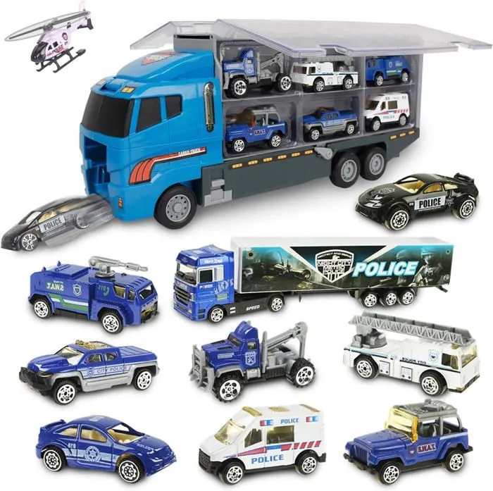 Jouet véhicule - Voiture de Police - Camion Porteur - Bleu - Pour enfants - 24 mois et plus-0
