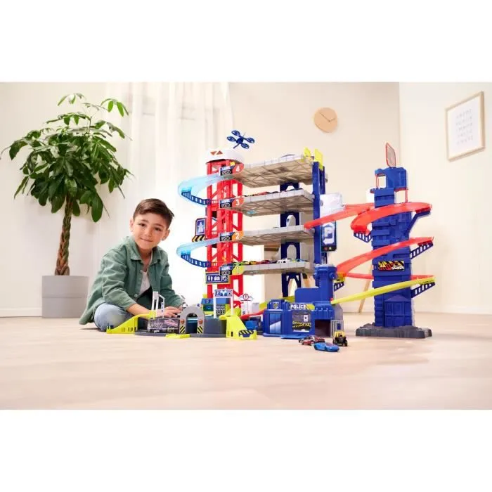 Garage Majorette Super Chase Center avec 4 voitures et 1 train - 5 étages - 112x70x84 cm-2
