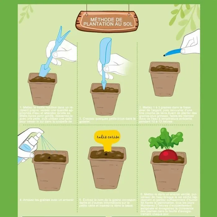 Mini Potager - RNGCPTO - Version Française - 4 Pots Dégradables - Kit de Démarrage - Pour Enfants 5 Ans+-2