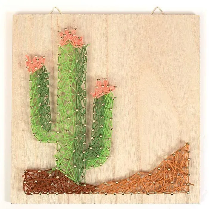 Kit complet de string art - Décoration murale - Tableau cactus - Bois - Multicolore - Intérieur-0
