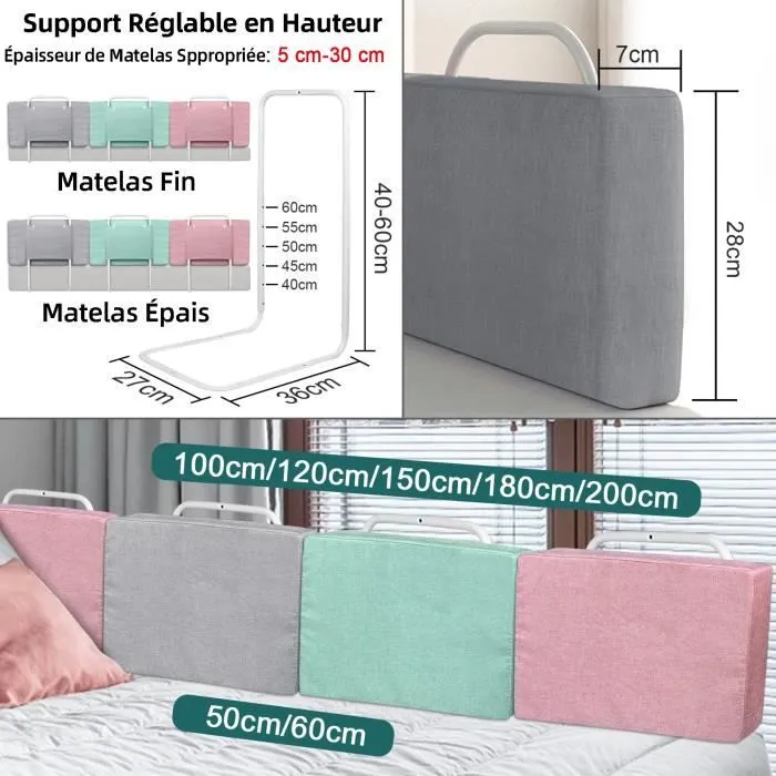UISEBRT 180cm Barrière lit pour Enfant Réglable en Hauteur Protection Anti-chute pour lit Familial et lit D'enfant (Rose Cerise)-1