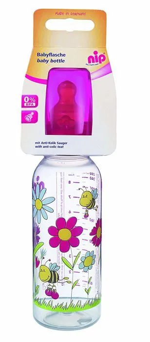 Nip - 350069 - standard Bouteille PP avec gourde Tetine anatomique en latex, 5-18 mois, Taille M, 250 ml Girl-1