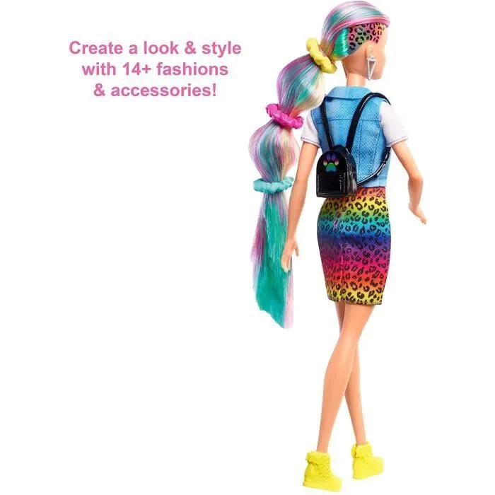 Poupée Barbie - Mattel - GRN81 - Cheveux Arc-en-Ciel - Changement de Couleur - 16 Accessoires Inclus-1