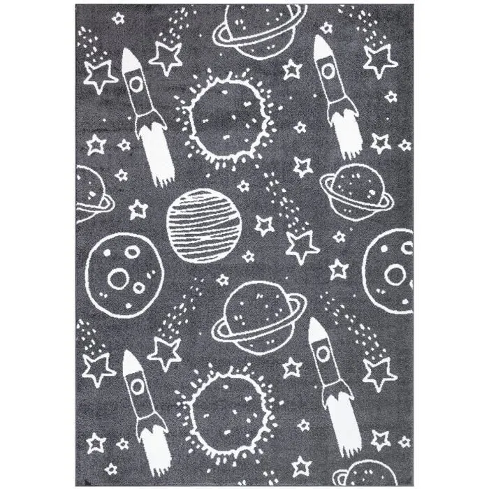 Tapis pour chambre d'enfant Astronaute Gris et Blanc 80x150cm-0