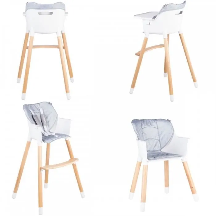 LIONELO Chaise haute évolutive bébé Koen en bois style Scandinave - Gris-2